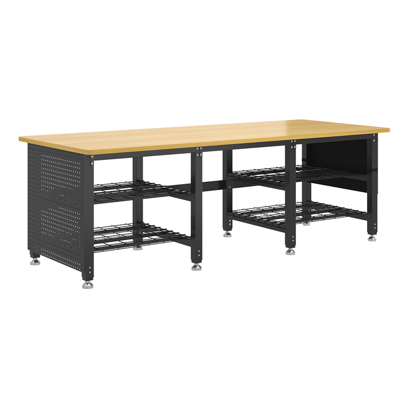 4Dock Heavy-Duty 90 x 34.6 Industrial Workbench with Wire Shelves (Black Frame)