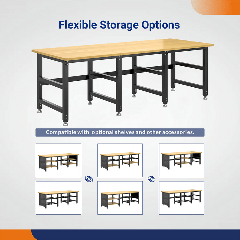 4Dock Heavy-Duty 90 x 34.6 Industrial Workbench with Wire Shelves (Black Frame)