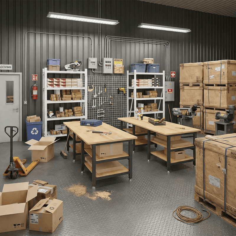 4Dock Heavy-Duty 90 x 34.6 Industrial Workbench with Wire Shelves (Black Frame)