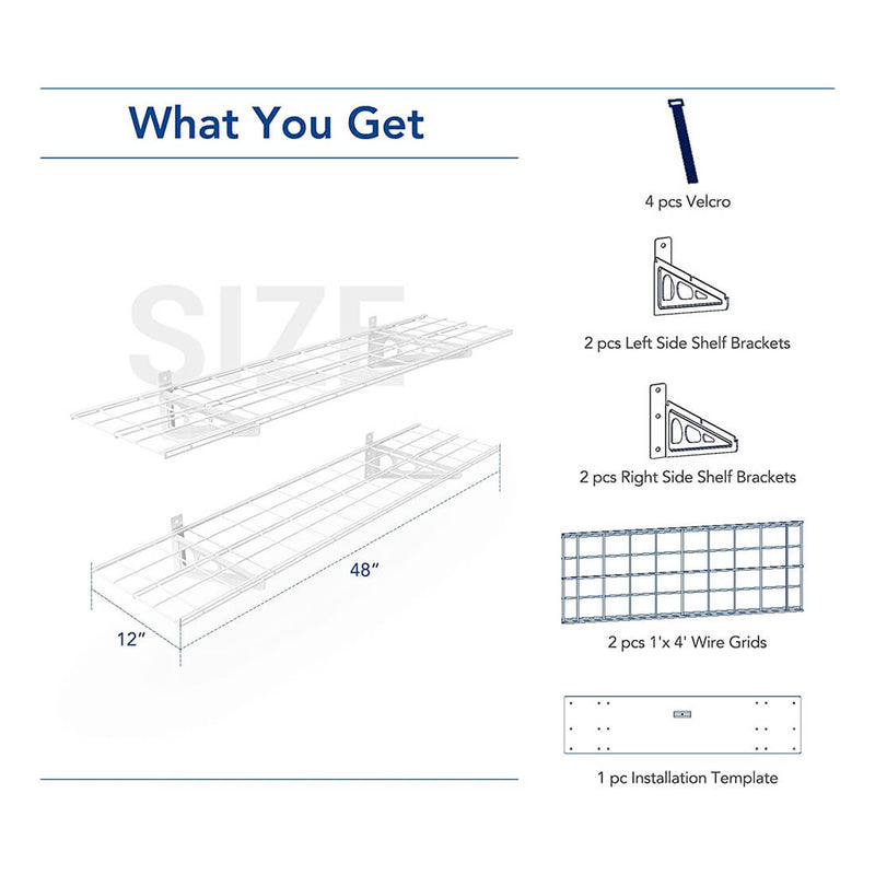 Fleximounts 1' x 4' White Wall Mounted Shelf (2-Pack)
