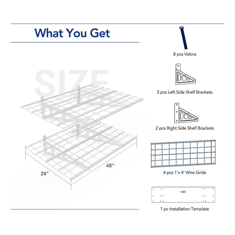 Fleximounts 2' x 4' White Wall Mounted Shelf (2-Pack)