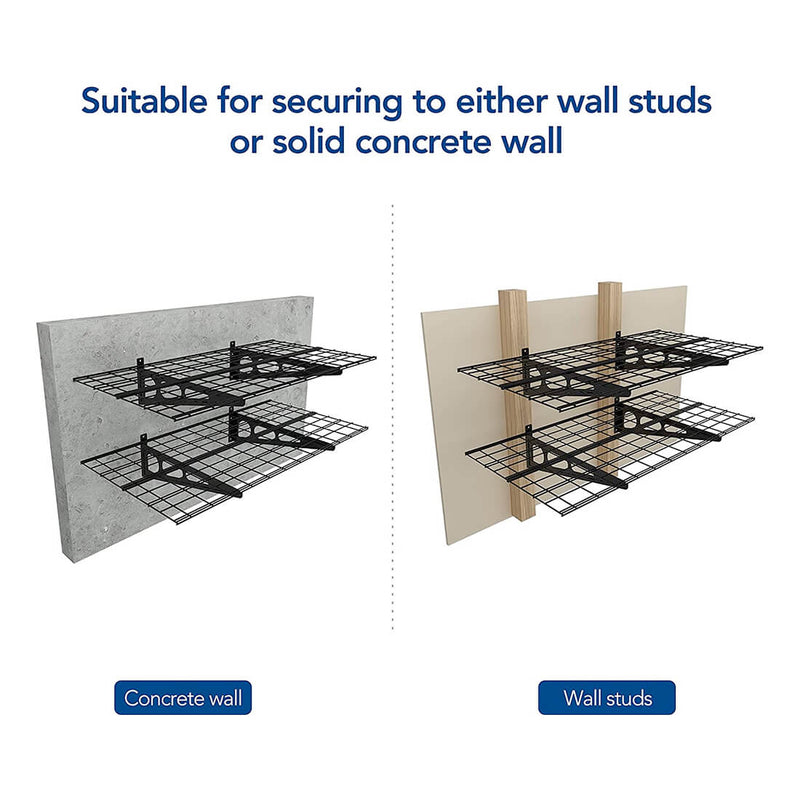 Fleximounts 2' x 4' Black Wall Mounted Shelf (2-Pack)
