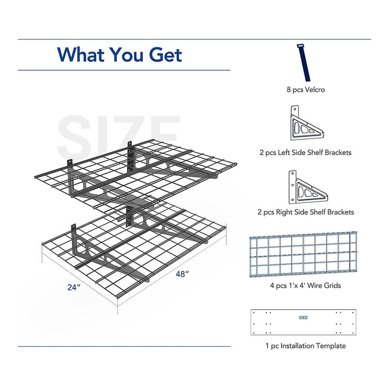 Fleximounts 2' x 4' Black Wall Mounted Shelf (2-Pack)