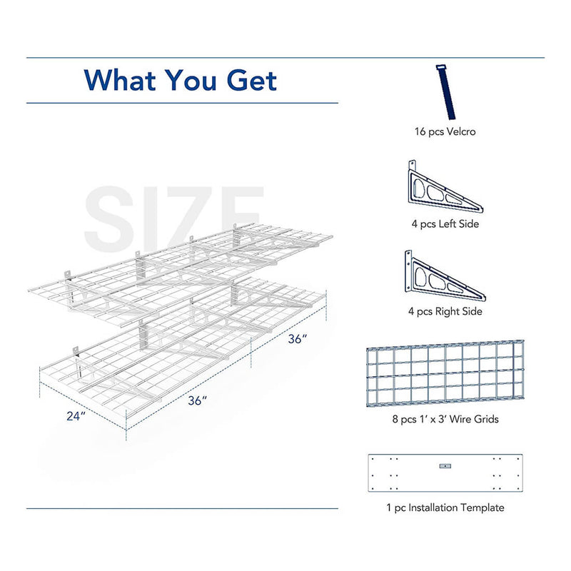 Fleximounts 2' x 6' White Wall Mounted Shelf (2-Pack)