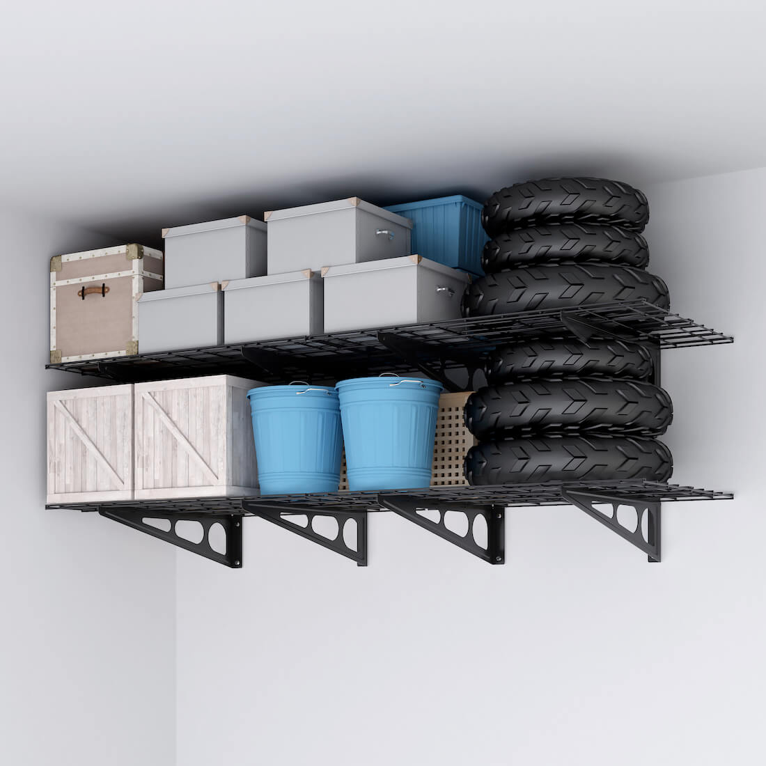 Fleximounts 2' x 6' Black Wall Mounted Shelf (2-Pack) — Garage Basics