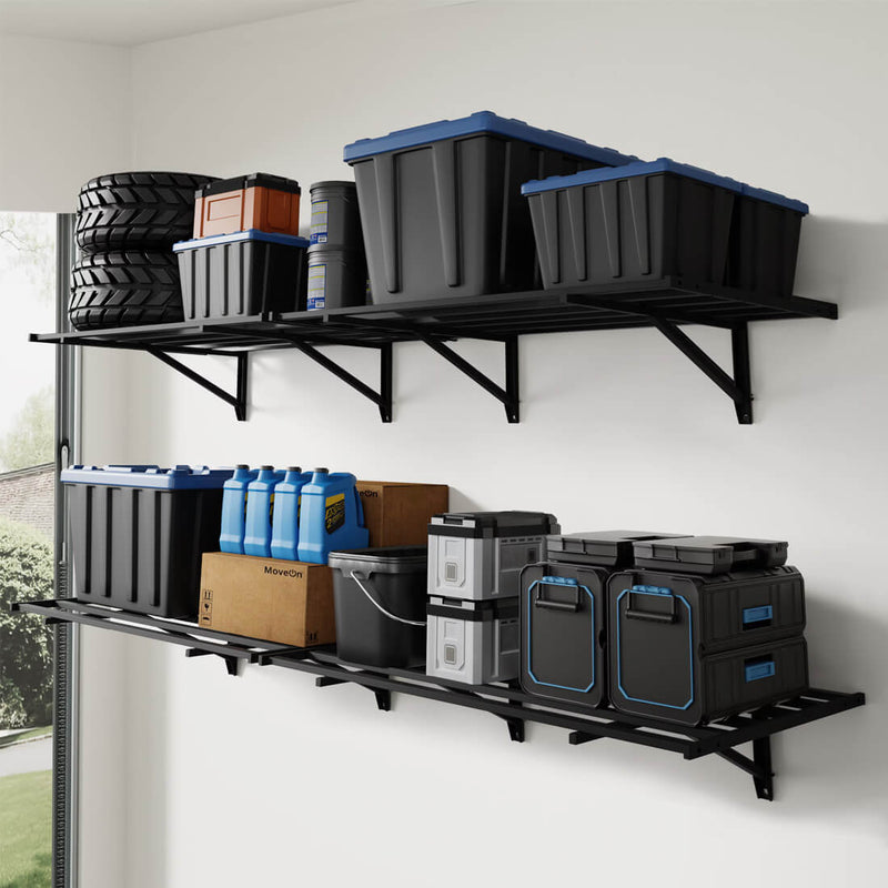 Fleximounts 2' x 6' Heavy Duty Black Wall Mounted Shelf (2-Pack)
