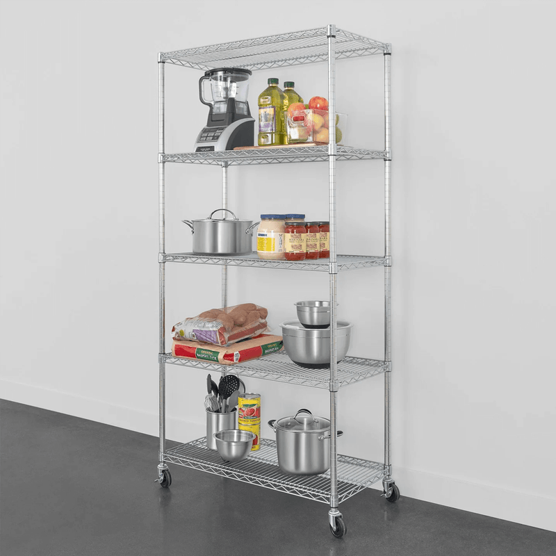 MonsterRAX 18" x 36" x 72" Rolling 5-Tier Wire Shelving Rack (Zinc)