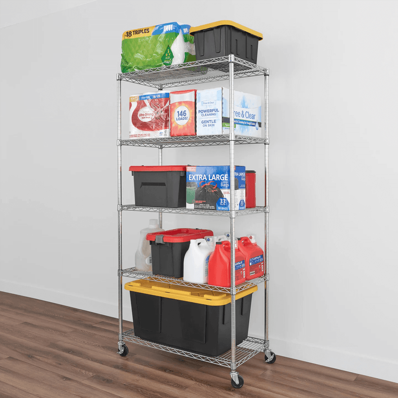 MonsterRAX 18" x 36" x 72" Rolling 5-Tier Wire Shelving Rack (Zinc)