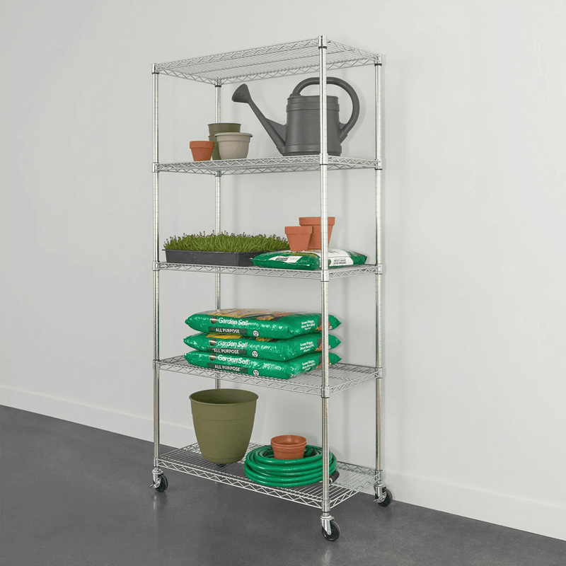 MonsterRAX 18" x 36" x 72" Rolling 5-Tier Wire Shelving Rack (Zinc)