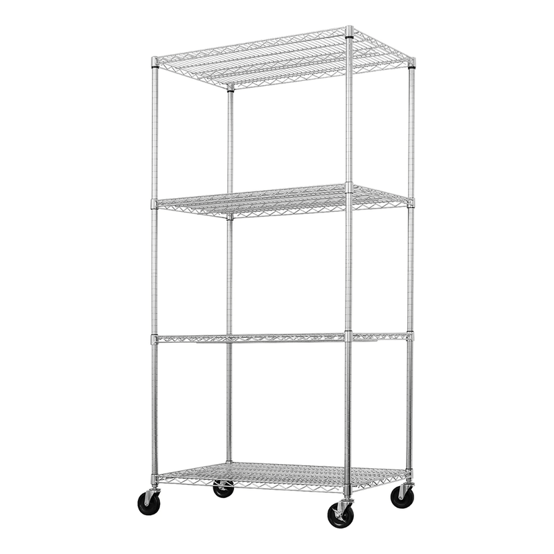 SafeRacks 24" x 36" x 72" Rolling 4-Tier Wire Shelving Rack (Zinc)