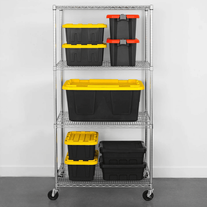 SafeRacks 24" x 36" x 72" Rolling 4-Tier Wire Shelving Rack (Zinc)
