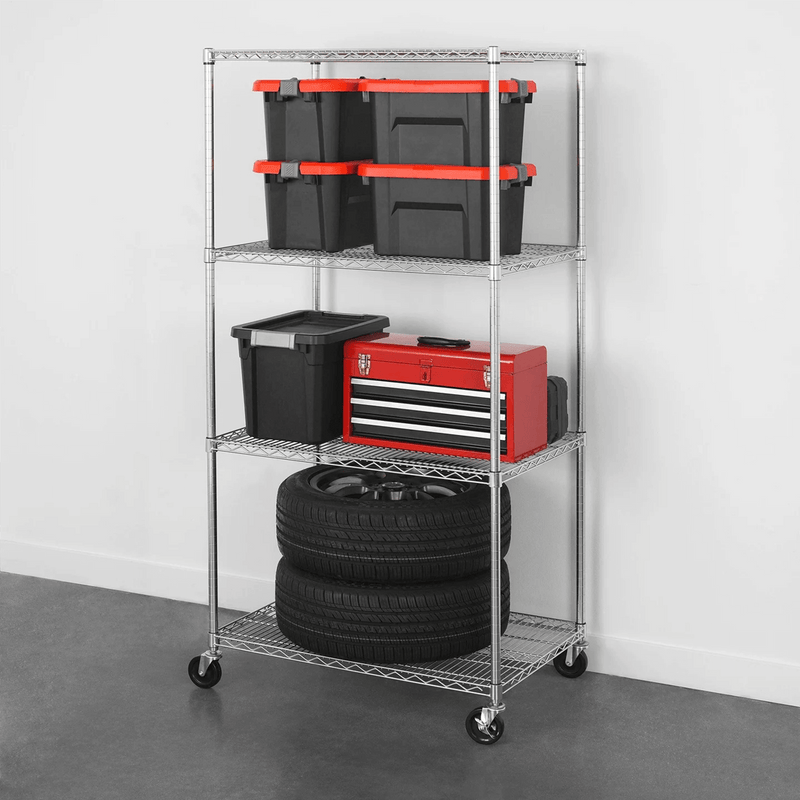 SafeRacks 24" x 36" x 72" Rolling 4-Tier Wire Shelving Rack (Zinc)