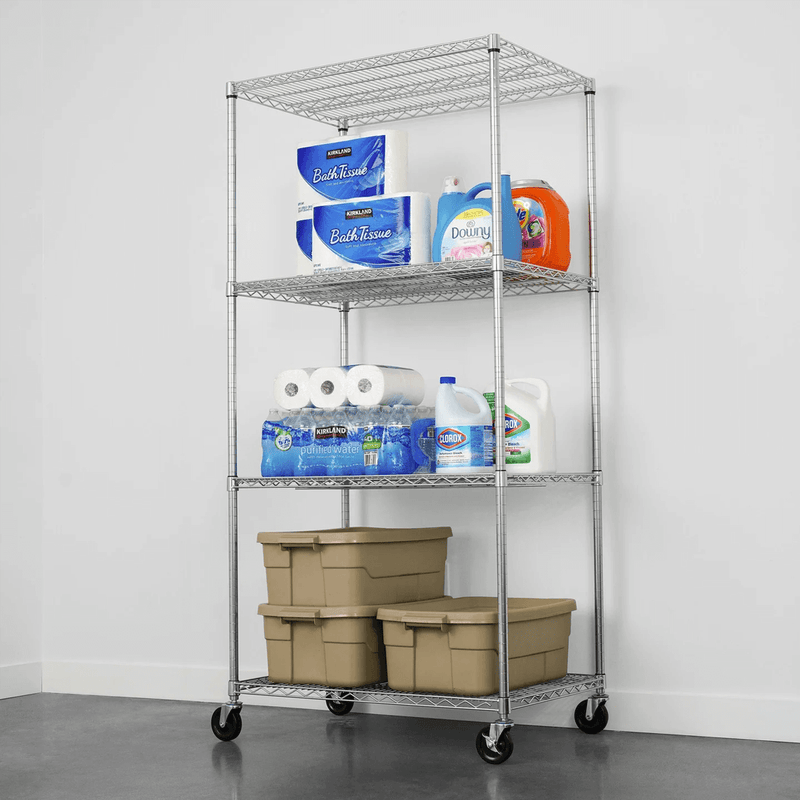 SafeRacks 24" x 36" x 72" Rolling 4-Tier Wire Shelving Rack (Zinc)