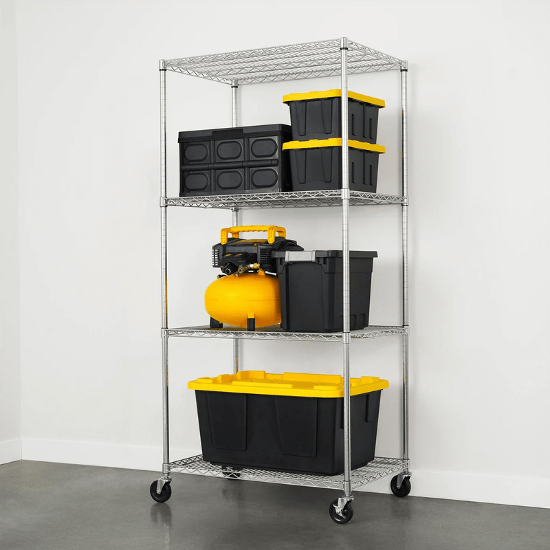 SafeRacks 24" x 36" x 72" Rolling 4-Tier Wire Shelving Rack (Zinc)