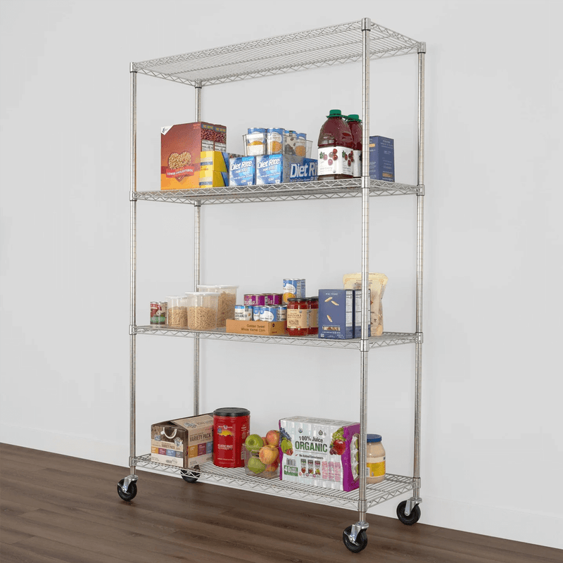 SafeRacks 18" x 48" x 72" Rolling 4-Tier Wire Shelving Rack (Zinc)