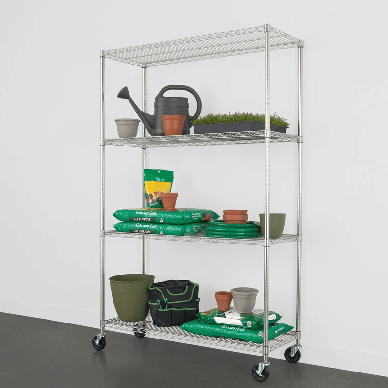 SafeRacks 18" x 48" x 72" Rolling 4-Tier Wire Shelving Rack (Zinc)