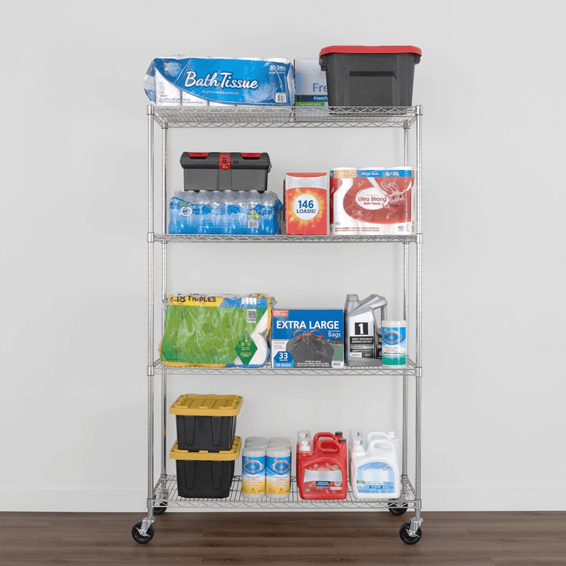 SafeRacks 18" x 48" x 72" Rolling 4-Tier Wire Shelving Rack (Zinc)
