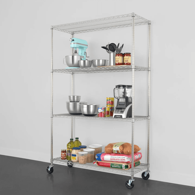 SafeRacks 18" x 48" x 72" Rolling 4-Tier Wire Shelving Rack (Zinc)