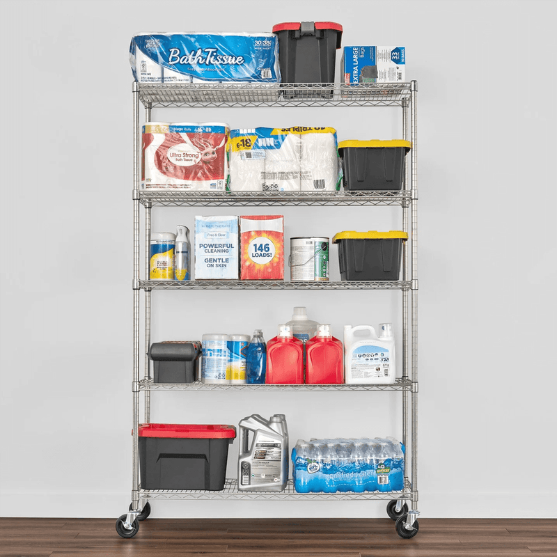 SafeRacks 18" x 48" x 72" Rolling 5-Tier Wire Shelving Rack (Zinc)