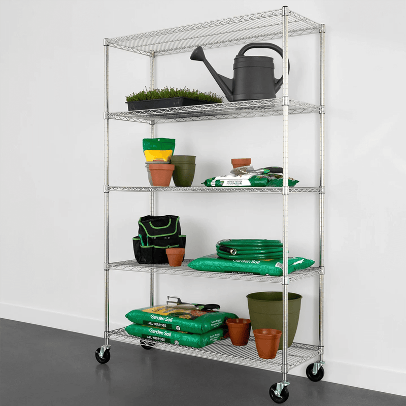 SafeRacks 18" x 48" x 72" Rolling 5-Tier Wire Shelving Rack (Zinc)