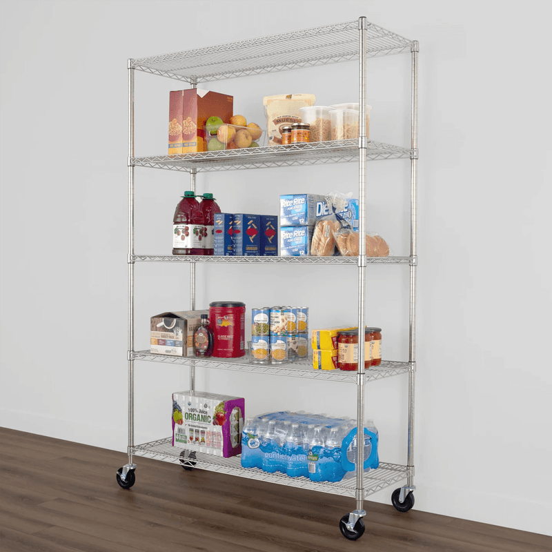 SafeRacks 18" x 48" x 72" Rolling 5-Tier Wire Shelving Rack (Zinc)