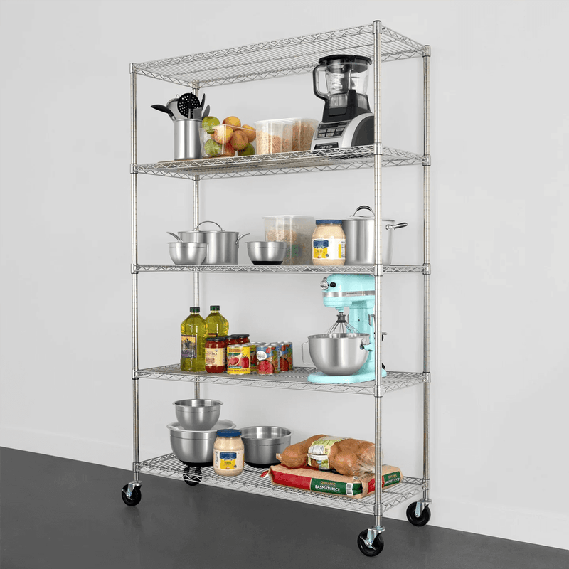 SafeRacks 18" x 48" x 72" Rolling 5-Tier Wire Shelving Rack (Zinc)