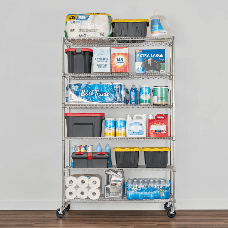 SafeRacks 18" x 48" x 72" Rolling 6-Tier Wire Shelving Rack (Zinc)