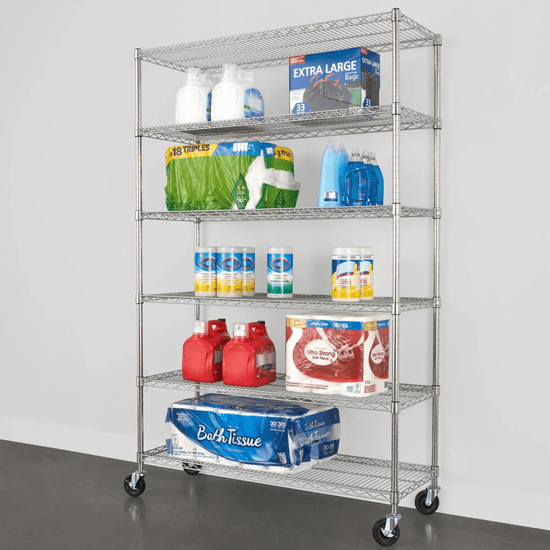 SafeRacks 18" x 48" x 72" Rolling 6-Tier Wire Shelving Rack (Zinc)