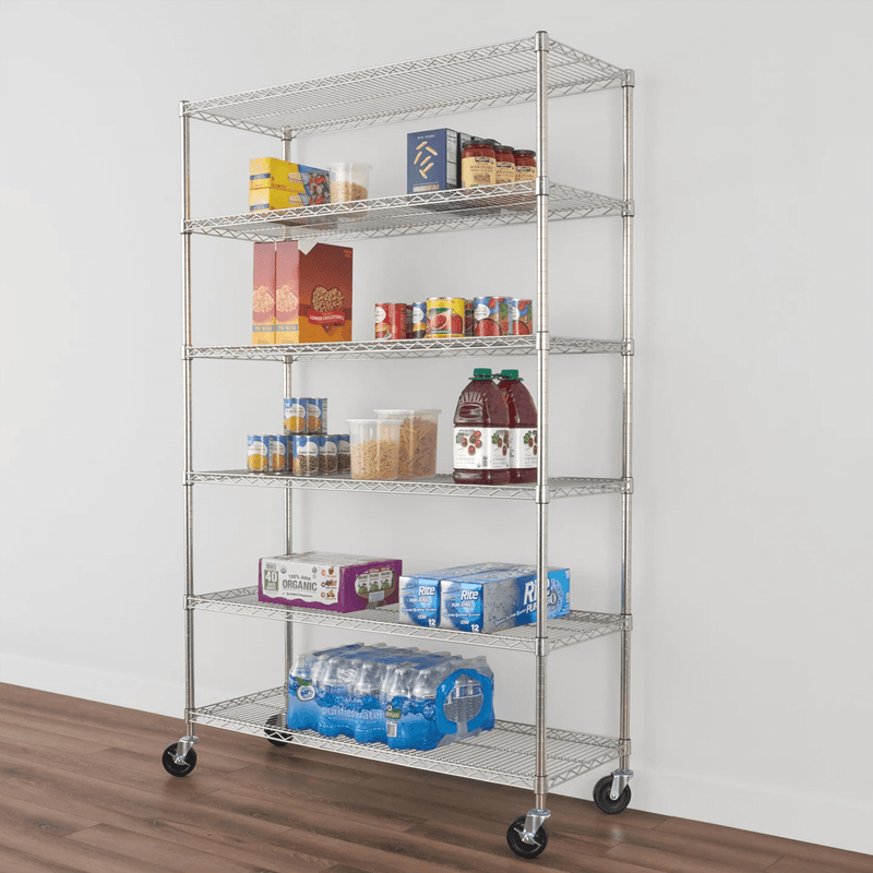 SafeRacks 18" x 48" x 72" Rolling 6-Tier Wire Shelving Rack (Zinc)