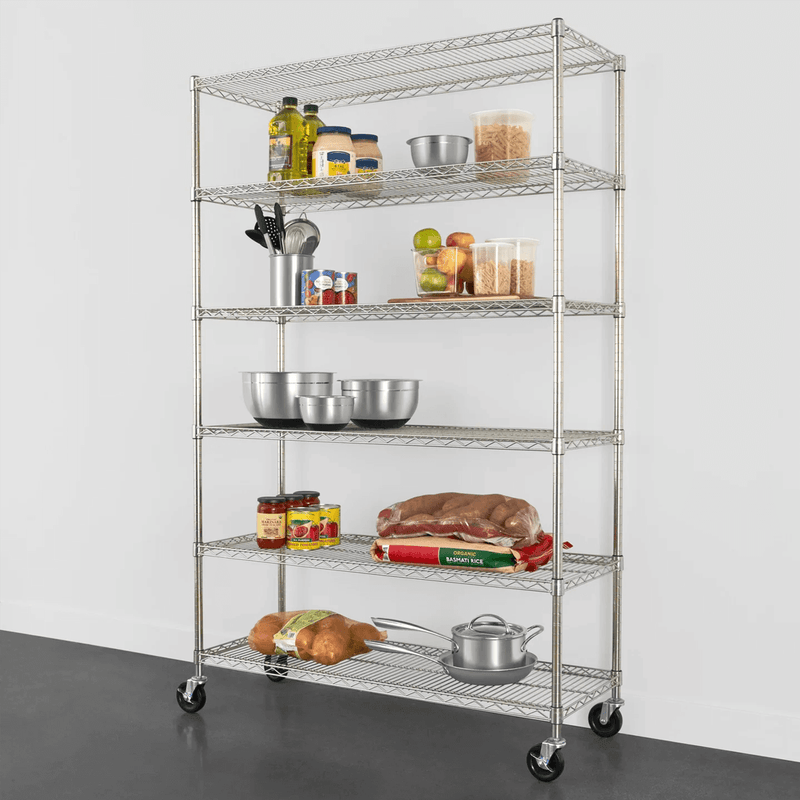 SafeRacks 18" x 48" x 72" Rolling 6-Tier Wire Shelving Rack (Zinc)