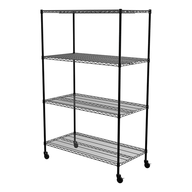 MonsterRAX 24" x 48" x 72" Rolling 4-Tier Wire Shelving Rack (Black)