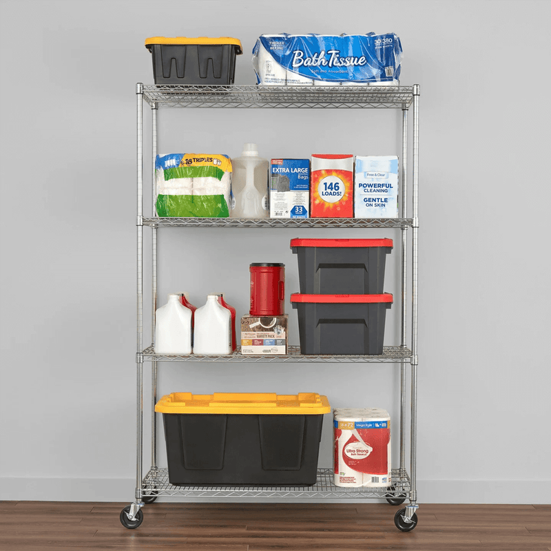 SafeRacks 24" x 48" x 72" Rolling 4-Tier Wire Shelving Rack (Zinc)