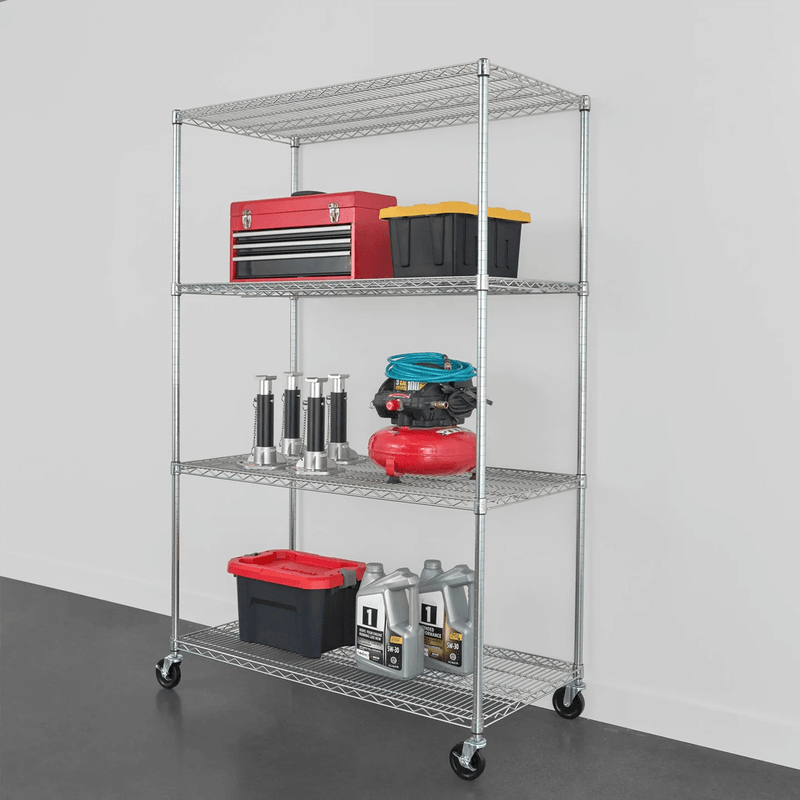 SafeRacks 24" x 48" x 72" Rolling 4-Tier Wire Shelving Rack (Zinc)