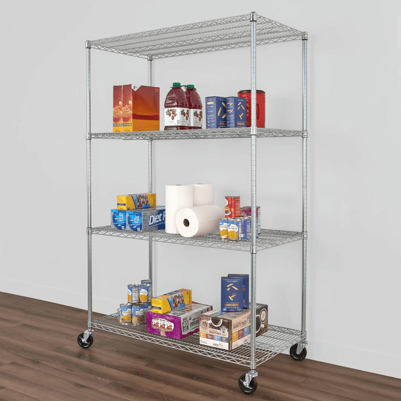 SafeRacks 24" x 48" x 72" Rolling 4-Tier Wire Shelving Rack (Zinc)