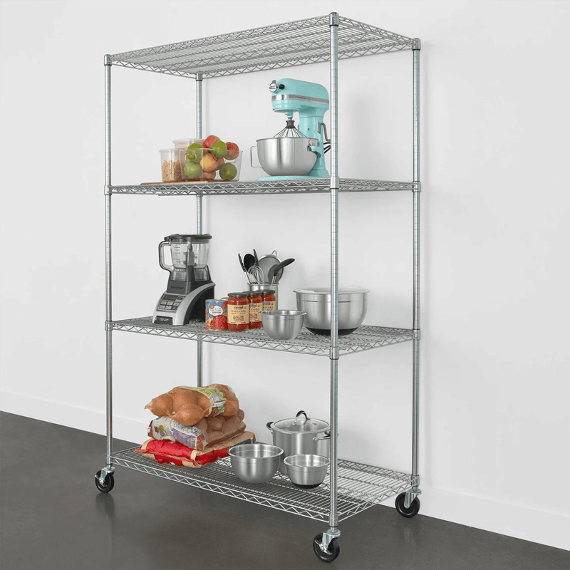 SafeRacks 24" x 48" x 72" Rolling 4-Tier Wire Shelving Rack (Zinc)