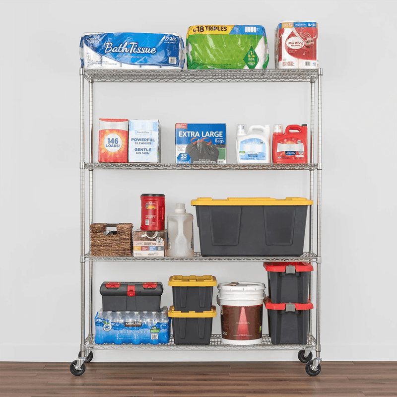 SafeRacks 18" x 60" x 72" Rolling 4-Tier Wire Shelving Rack (Zinc)