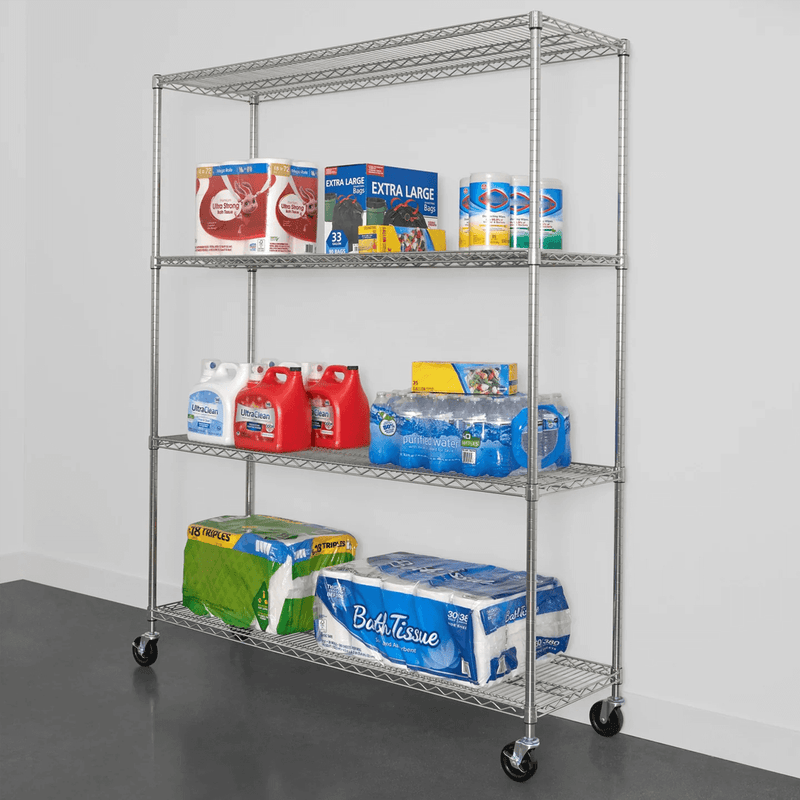 SafeRacks 18" x 60" x 72" Rolling 4-Tier Wire Shelving Rack (Zinc)