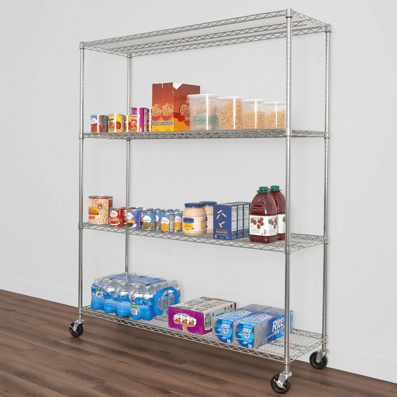 SafeRacks 18" x 60" x 72" Rolling 4-Tier Wire Shelving Rack (Zinc)