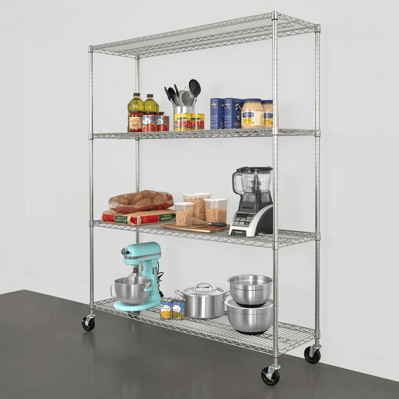 SafeRacks 18" x 60" x 72" Rolling 4-Tier Wire Shelving Rack (Zinc)