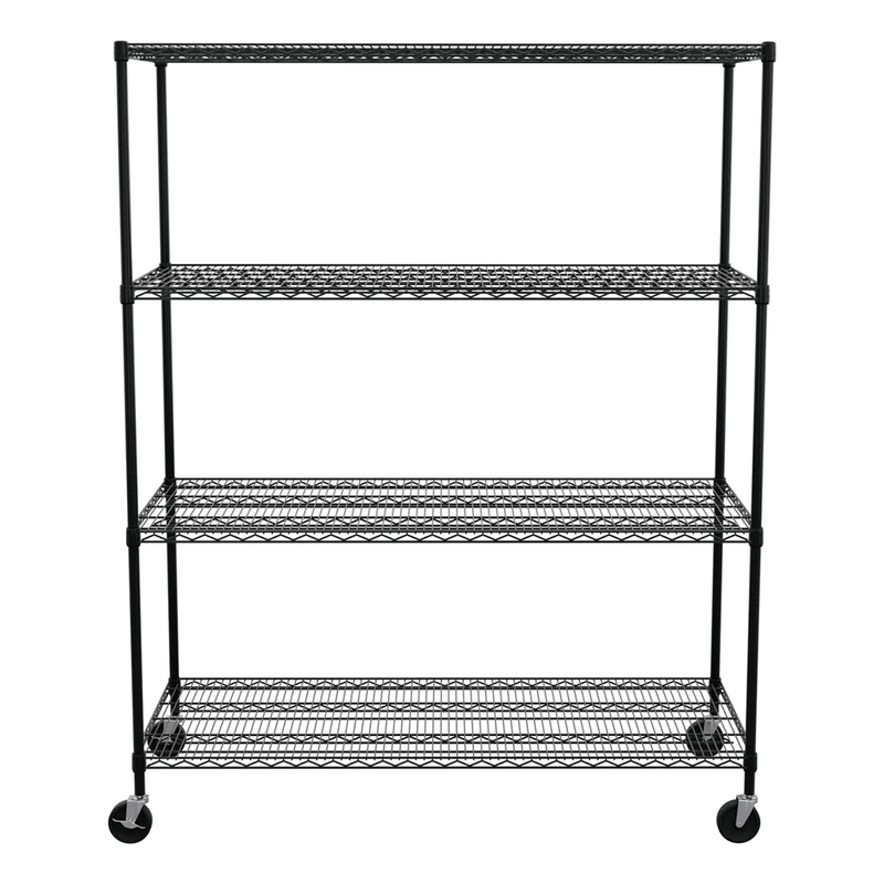 SafeRacks 24" x 60" x 72" Rolling 4-Tier Wire Shelving Rack (Black)