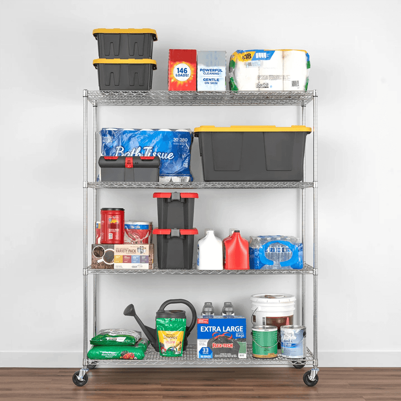 SafeRacks 24" x 60" x 72" Rolling 4-Tier Wire Shelving Rack (Zinc)