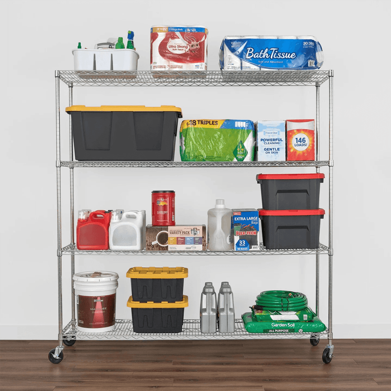 SafeRacks 18" x 72" x 72" Rolling 4-Tier Wire Shelving Rack (Zinc)