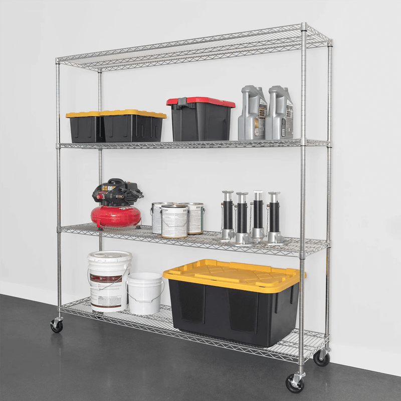 SafeRacks 18" x 72" x 72" Rolling 4-Tier Wire Shelving Rack (Zinc)