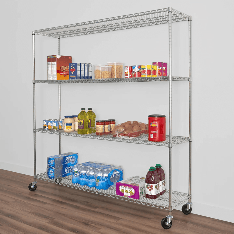 SafeRacks 18" x 72" x 72" Rolling 4-Tier Wire Shelving Rack (Zinc)