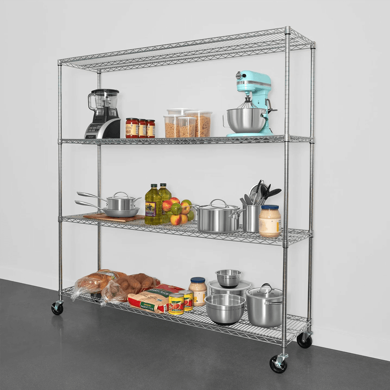 SafeRacks 18" x 72" x 72" Rolling 4-Tier Wire Shelving Rack (Zinc)
