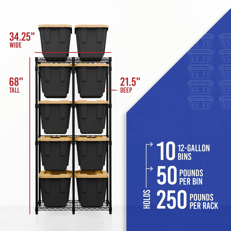 SafeRacks 12 Gallon Storage Bin Rack (Black)