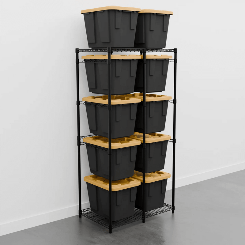 MonsterRAX 12 Gallon Storage Bin Rack with Yellow Lid Bins (Black)