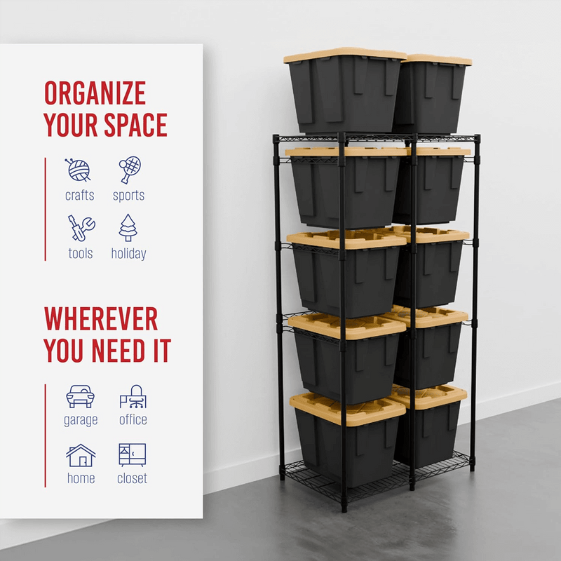 MonsterRAX 12 Gallon Storage Bin Rack with Yellow Lid Bins (Black)