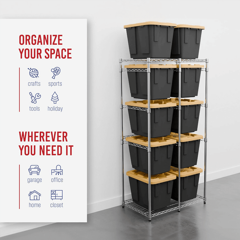 SafeRacks 12 Gallon Storage Bin Rack with Yellow Lid Bins (Zinc)