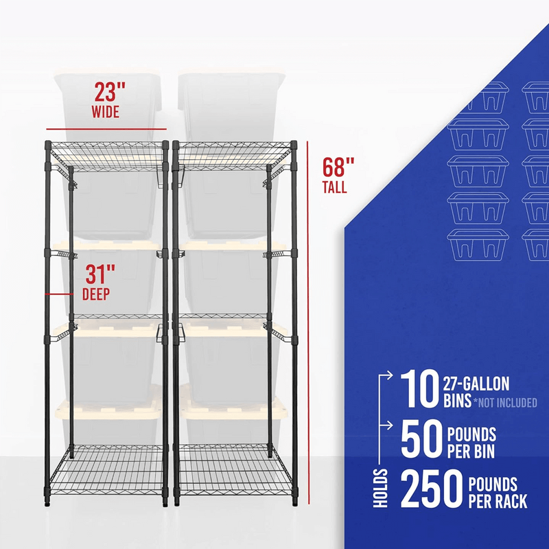 MonsterRAX Two Storage Bin Racks (Black)